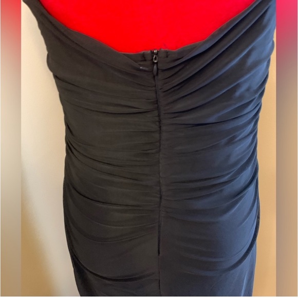 BLACK ASYMMETRICAL RUFFLE HEM RUCHED DRESS - Picture 13 of 13